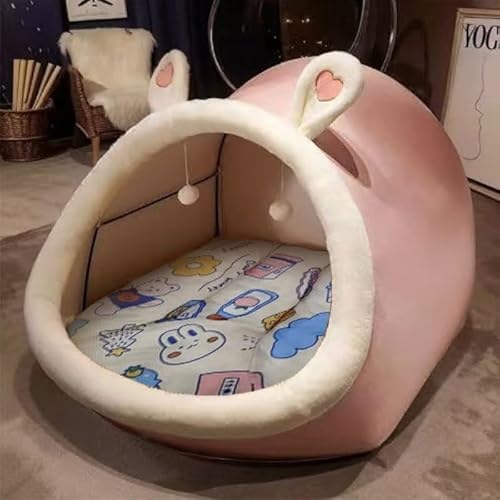 人間用ドッグハウス 巨大キャットハウス テント型 クッション付き かわいい 大人用 ごろ寝ソファ ベッドルーム リビング インテリア 癒しグッズ おしゃれ 人気 家具 (二重目的のぬいぐるみマット,ピンク)