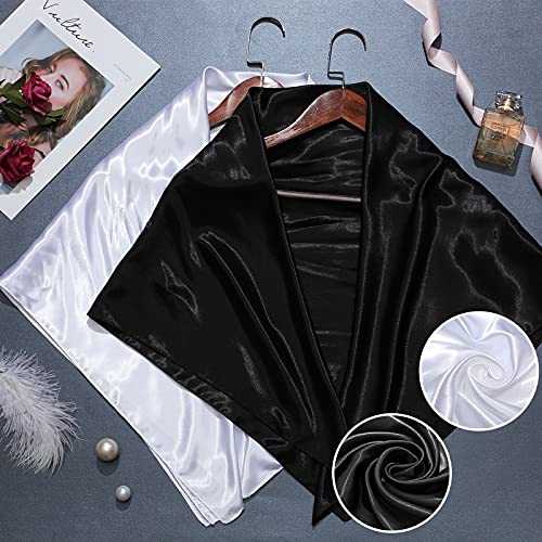 35 Inch Silk Head Scarf 2 Pcs Large Square Neck Scarf Sleeping Hair Wrapping Satin Scarf for Women (Black, White)4