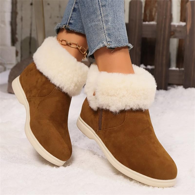 Snow Boots for Women Suede Faux Fur Lining Ankle Boot Slip on Memory Foam Comfort Booties, Water Resistant Warm Winter Ankle Booties Fleece Fuzzy Cozy Indoor House Shoes3
