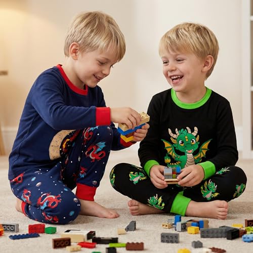 Image of DAUGHTER QUEEN Boys Pajamas Set 100% Cotton Pjs Long Sleeve Pajamas for Big Boys Dragon Pj Kids Sleepwear Clothes Jammies Size 12 11 10-12 Youth Years