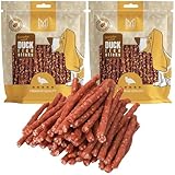 MERSJO Golosinas para perros – 83% alto porcentaje de carne, sin aditivos, sin cereales ni azúcar, golosinas para perros para el suplemento diario, ayuda natural para masticar, pato y arroz Kabanos,