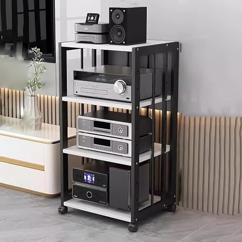 Metalowa Szafka Na Sprzęt Audio Z Kółkami – 2/3/4-Poziomowa, Regulowana Szafka Na Sprzęt Hi-Fi, Półki Z Płyty Mdf, Łatwa W Montażu, Wytrzymała, Pod Telewizor/Drukarkę, Udźwig 200 Kg, Nowoczesny Desig