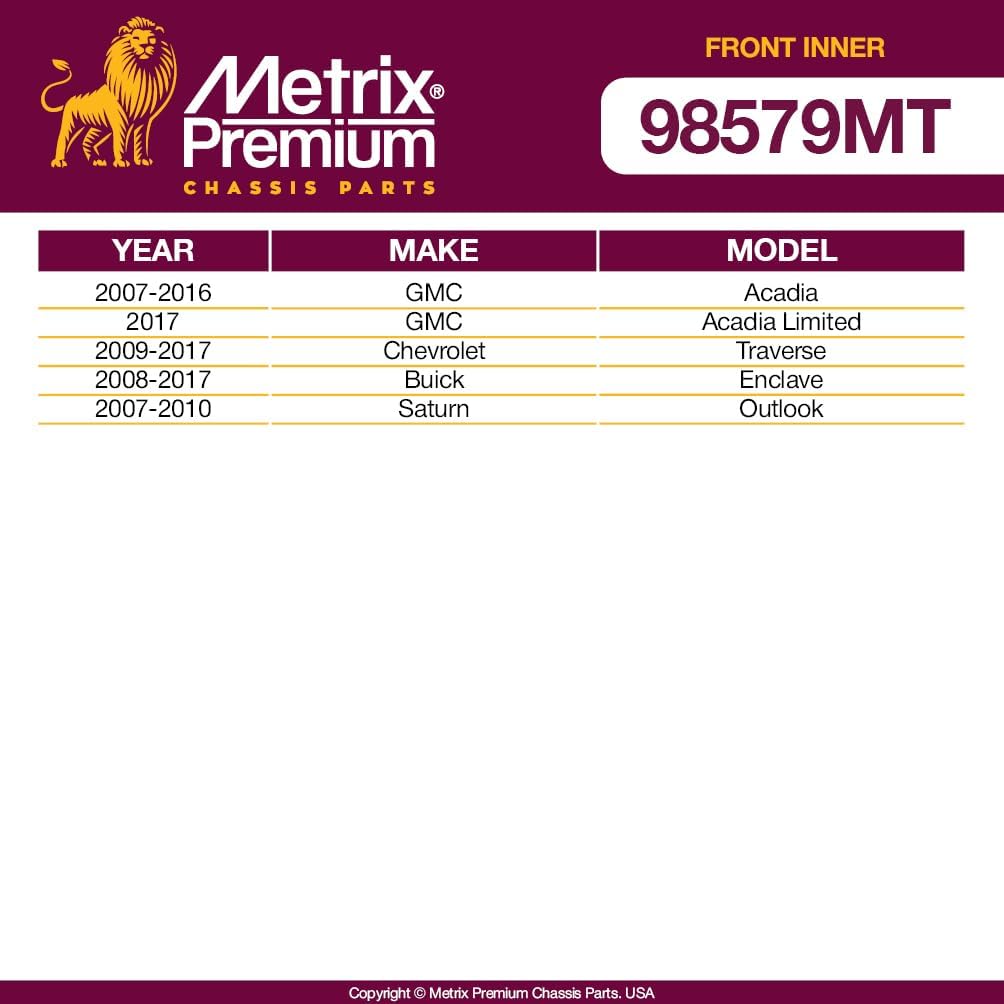 Metrix Premium Chassis Parts - 2 PC Front Inner Tie Rod End Kit Fits 07-16 GMC Acadia, 17 Acadia Limited, 09-17 Chevrolet Traverse, 08-17 Buick Enclave, 07-10 Saturn Outlook, EV800572, Made in Europe