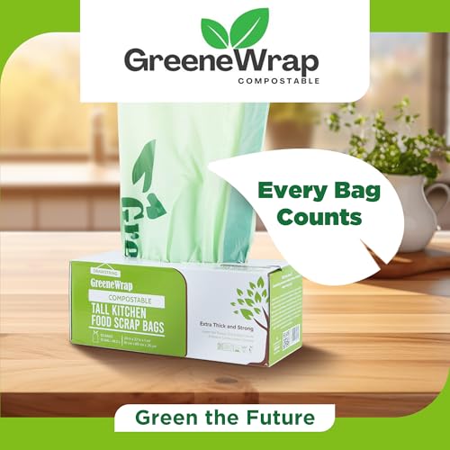 GreeneWrap 13 Gallon Compostable Trash Bags Liner with Drawstring, Heavy Duty Extra Thick 1 Mil, 49.21 Liter, 30 Bags, Tall Kitchen Food Scrap Waste Bag, BPI and OK Compost Home Certified, ASTM D6400 - Image 9
