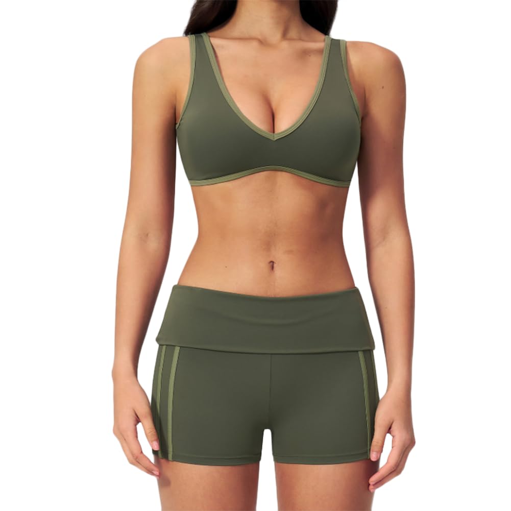 XYFfybhsd Yoga Workout Set, High Waist Butt Lifting Sports Bra & Shorts With, Breathable for Gym & Outdoor(Size:M,Color:Green)