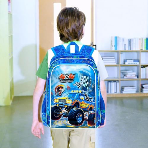 Image of 16 inch Truck Backpack for Boy, 3Pcs Bookbag for Elementary Preschool Kindergarten, Kids School Backpacks with Lunch Box (Blue)