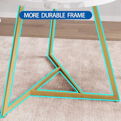 GarveeHome Dining Table Set for 2, Round Kitchen Table and Chairs for 2, 3 Piece Modern Dining Room Table Set, Kitchen Table Set for Small Space, Apartment, Gold Marble White