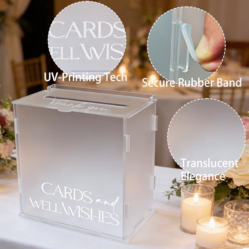 Image of Frosted Acrylic Wedding Card Box, Elegant Matte Gift Card Holder with Slot for Cash Gifts Envelopes, Decorative Table Decor for Wedding Reception Birthday Baby Shower & Graduation Party