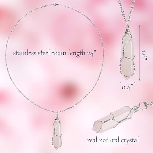 Vista 2 de Lezam 5 piezas de collar de cristal hexagonal natural para mujer, dije de cristales curativos de Reiki con alambre de árbol envuelto en piedras
