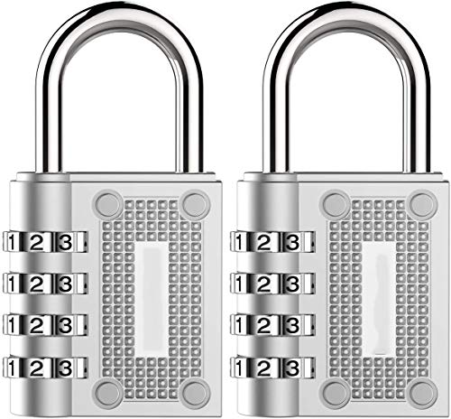 BeskooHome 2 Pack Combination Padlocks, Resettable 4-Digit Gym Locker Padlocks, Weatherproof Small Padlock for Outdoor Gate, Shed Door, Fence, Garage, Hasp Cabinet (Silver)