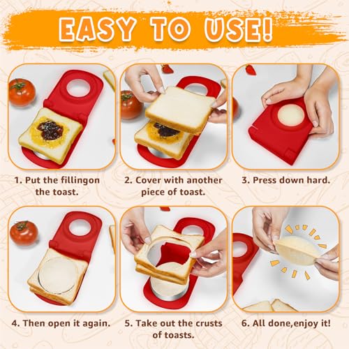 Metal Sandwich Cutter and Sealer - Round Crustless Sandwich Cutter for Peanut Butter and Jelly Sandwich Maker, PB&J Snacks Party Food Prep