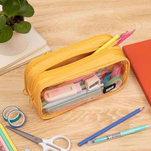 Image of ZIPIT Half & Half Pencil Case | Large Capacity Pencil Pouch | Pencil Bag for School, College and Office (Yellow)