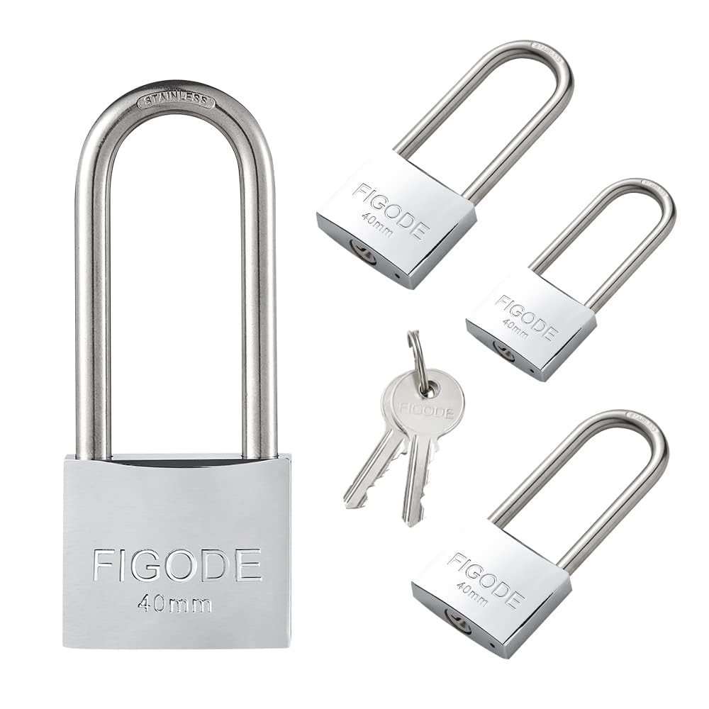 FIGODE® Lock, Marine Grade Rustproof Padlock with Stainless Steel Shackle and Chrome Plated Solid Brass Body, Outdoor Padlock Weatherproof, 4 Locks with Same Key, 2.3 in.Long Shackle