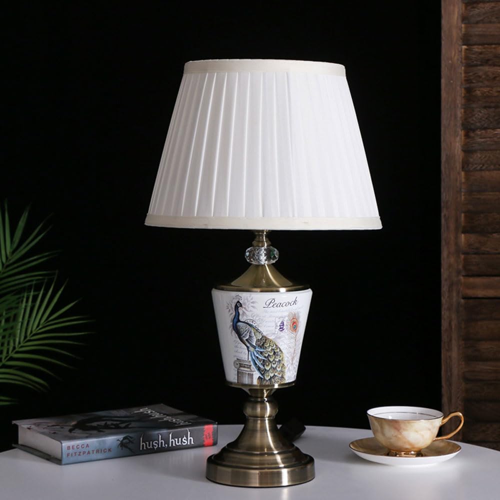 SGKOMN Table Lamp American Minimalist Ceramic Bedroom Bedside Lamp Copper Living Room European New Chinese Nightstand Lamp For Bedroom Living Room Office College Bookcase-J