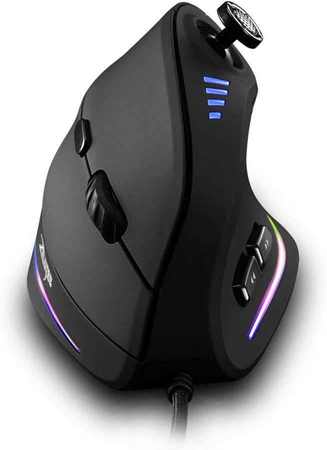 Zelotes c18 Gaming Mouse, Wired Vertical with Control Bar 10000DPI Ergonomic for Computer PC Desktop Macbook Black