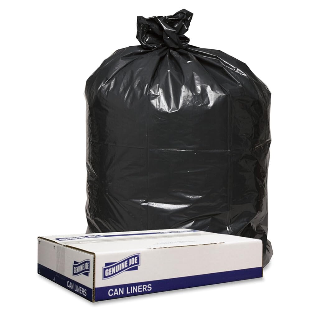 Genuine Joe Low Density Can Liners, 56 gal Capacity, 43" x 47", 1.60 mil, Black, 100 Count