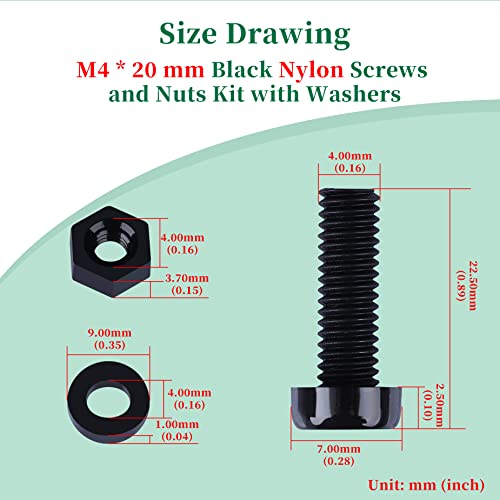 Pzsmocn 300 Pieces/100 Sets M4*20 mm Plastic Black Nylon Cross Round Head Screw Hexagonal Nut Combination Kit - Image 4