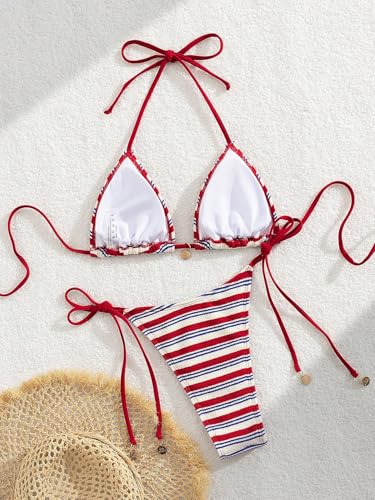 Image of ZAFUL 2 Piece Triangle Bikini for Women Knitted Rope Halter Bikini Sets Sexy Bathing Suit Side Tie Swimsuits Beachwear