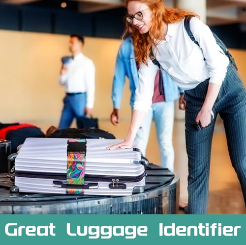 Slohif Luggage Straps for Suitcases Travel Belt Accessories Luggage Connector Identifiers Over Handle with Buckle Unique Nylon Adjustable Strap for Sleeping Bag Car Seat Colorful Leaf (2 Pack)4