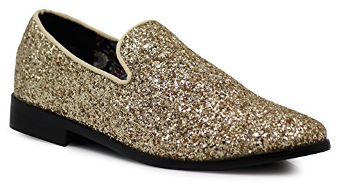 Image of SPK04 Men's Vintage Glitter Dress Loafers Slip On Shoes Classic Tuxedo Dress Shoes