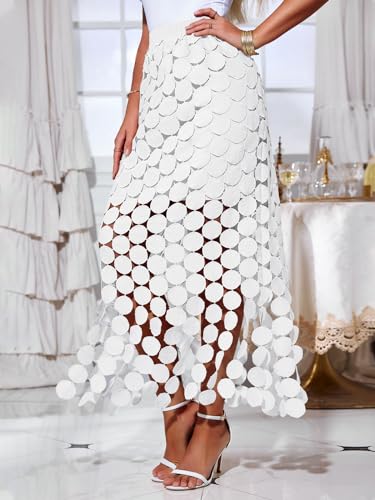 Image of Cicy Bell Womens Hollow Out Maxi Skirts Summer Boho Fringe Hem Long Skirt