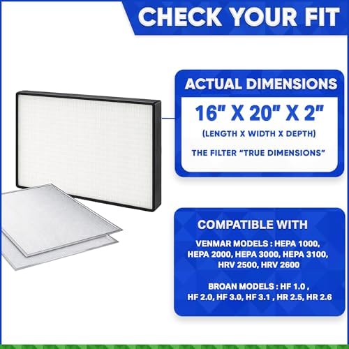 Venmar 04803 Compatible Replacement HRV Air Exchanger HEPA Filter Kit - Size : 20 x 16 x 2 Inches - HEPA Filter + 2 Prefilters
