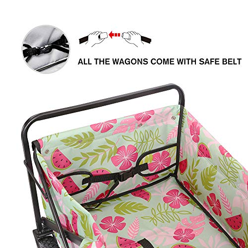 WHITSUNDAY Collapsible Folding Garden Outdoor Park Utility Wagon Picnic Camping Cart 8" Wheels with Rear Storage (Standard Size with Rear Storage, Summer) - Thumbnail 5