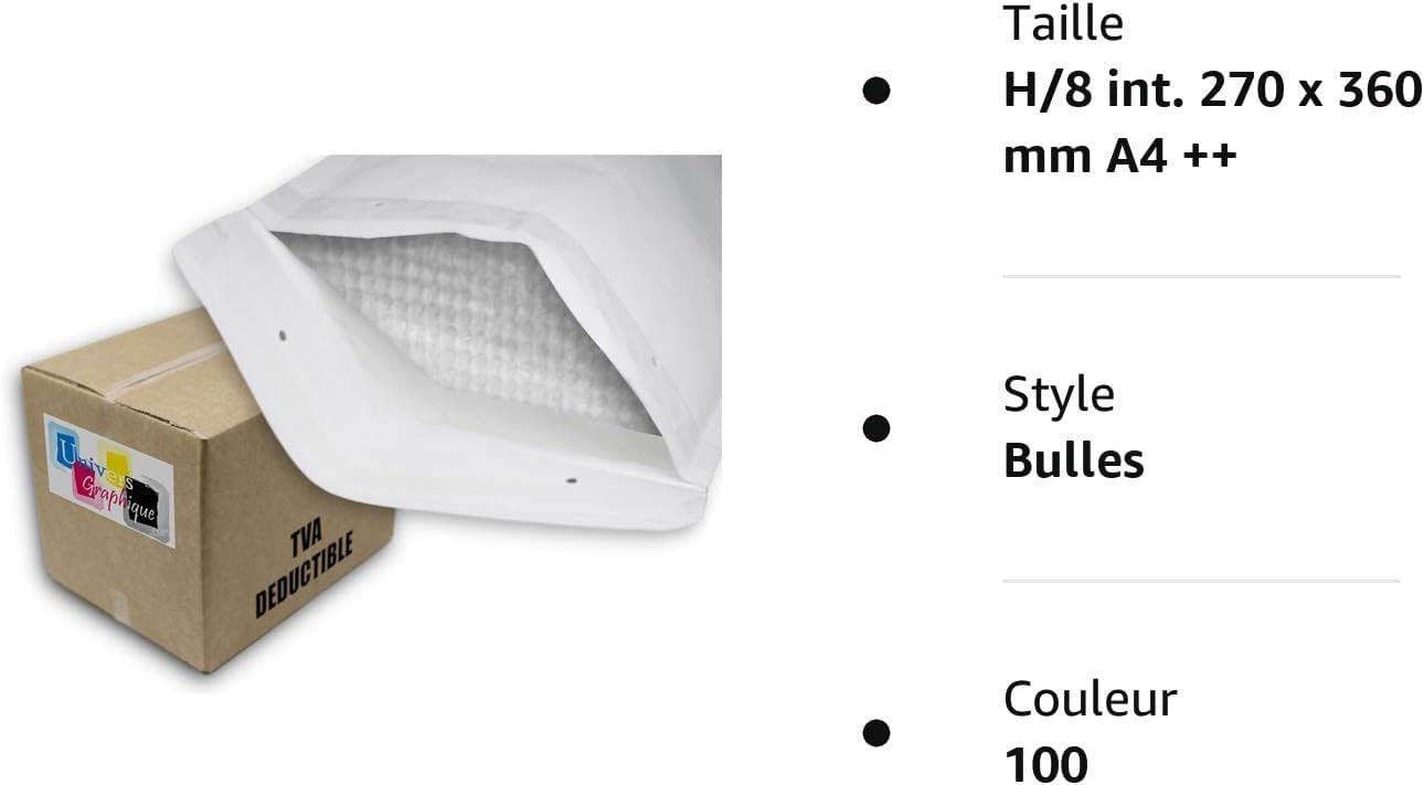 UG-ECO-H8 100 Luftpolstertaschen, Größe H 8 H/8 Int. 270 x 360 mm für A4, Luftpolsterumschlag, Versandtasche, Versandtasche
