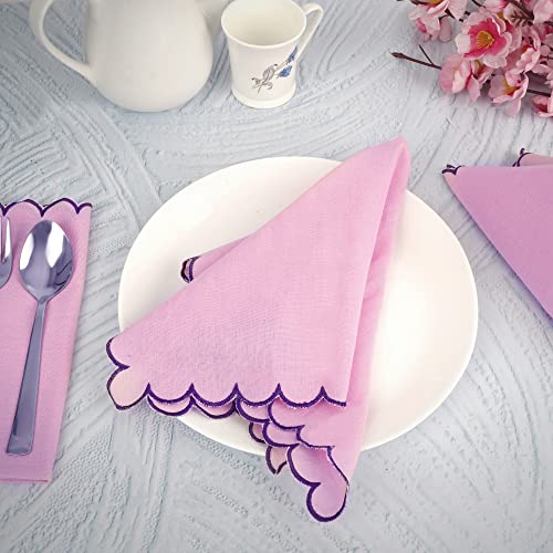 Image of Scallop Cloth Napkins 20x20 Inches Size Set of 6, Roti Cloth Cotton Linen Fabric Embroidered Pink Table Napkins Good Absorbency for Farmhouse, Home, Kitchen, Wedding Parties (Pastel Pink)