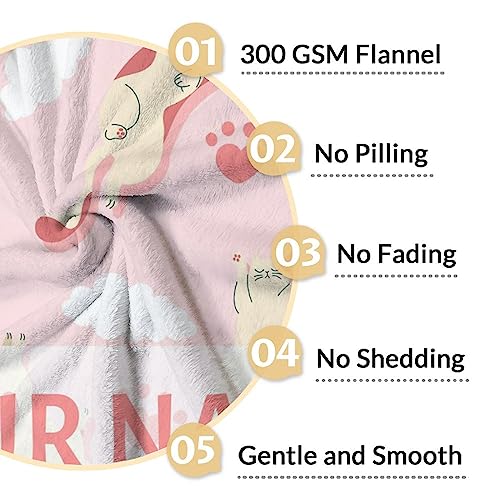 Personalized Cat Blanket Gifts with Name - 30"x40" Cute Throw for Kids & Adults - Pink Soft Fuzzy Blankets for Couch & Office
