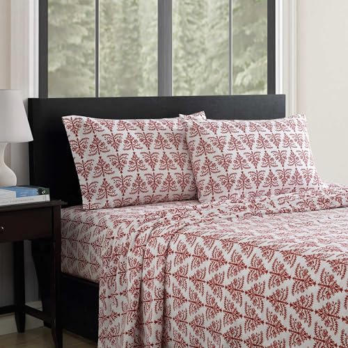 Image of Eddie Bauer - Flannel Sheets Queen Size, Anti-Pilling & Wrinkle Resistant Cotton, Touchably Soft for All-Season Comfort - Bed Sheets with Matching Pillowcases & Fitted Sheet (Jolly Trees Red)