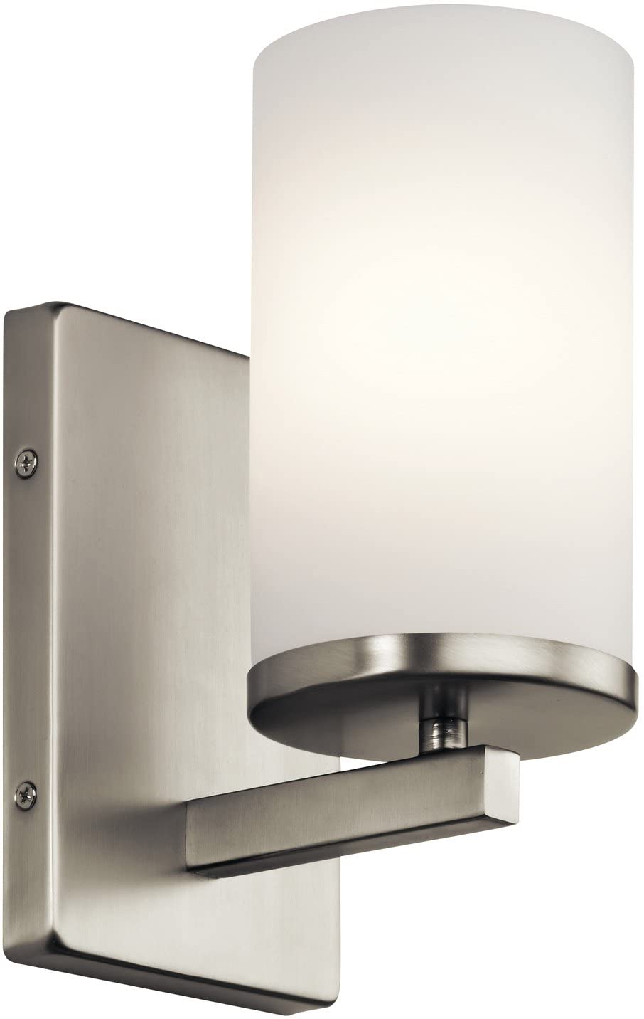 Kichler Crosby 9.25" Wall Sconce in Brushed Nickel, 1-Light Contemporary Hallway or Bathroom Light with Satin Etched Cased Opal Glass, (9.25" H x 4.5" W), 45495NI