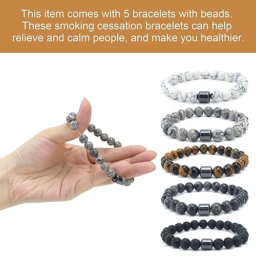 5pc Smoking Cessation Bracelet, Quit Smoking Bracelet for Women Men. Anti Smoke Magnetic Therapy Bracelet, Spiritual Bracelet Pain Relief for Weary Muscles & Joints - Image 3