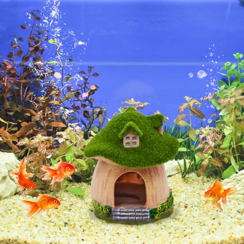 Image of AnRui Green Moss Mushroom Aquarium Decor Cute Fish Tank Decorationss Resin Aquarium Decor Hideout Cave Ornament for Small Fish, Shrimp, Hermit Crab, Goldfish and Reptiles