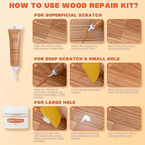 Image of Walnut Wood Filler Kit,Wood Putty with 3 Color Laminate Floor Repair Kit for Scratch Cover & Restore Laminate Scratch, Cracks, Hole, Restofinisher Wooden Door, Furniture, Table, Cabinet