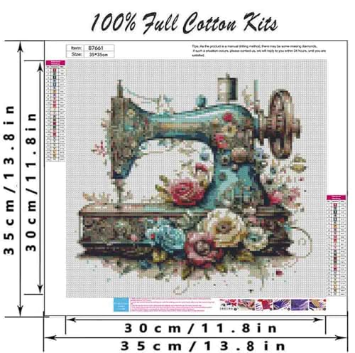 Image of Flower Stamped Cross Stitch Kits for Adults Beginner,Sewing Machine Counted Cross Stitch Kits Printed Stitching Cute Patterns Dimensions Needlepoint Art Crafts Embroidery Kits for Adults Beginners