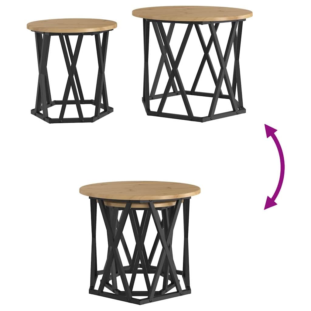vidaXL Mesa Lateral 2 pcs Roble Artesanal Madera Ingenierizada y Acero, Mesa Redonda Moderna, Mesa de café compacta, Mueble Decorativo Elegante, Acabado Suave y diseño de Acero Resistente