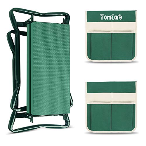 Image of TomCare Upgraded Garden Kneeler Seat Widen Soft Kneeling Pad Garden Stools Garden Bench with 2 Large Tool Pouches Outdoor Foldable Gardening Gifts for Women Men Gardeners, Green