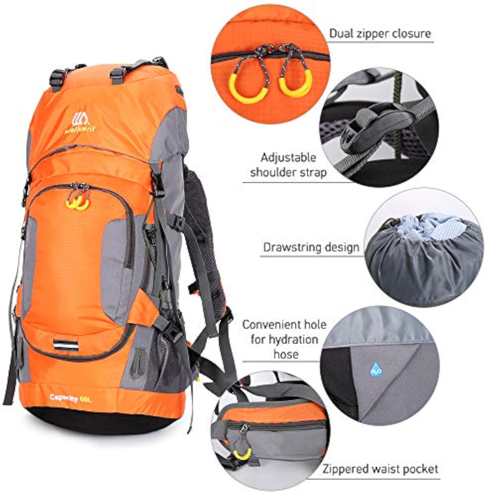 60L Waterproof Hiking Backpack with Rain Cover