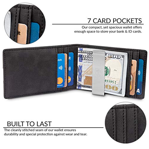 Travando Money Clip Wallet Atlanta Mens Front Pocket Slim Rfid Blocking - Credit Card Holder - Mini Bifold (Suede Leather, Grey) #TOP1