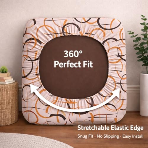 Image of STITCHNEST 'Contour Fit Series' Stretchable Printed Wooden Sofa Cover (Pack of 2) - Elastic Wooden Chair Cover | Wooden Sofa Seat Cover | Size - 20-21 x 20-21 x 3-5 in