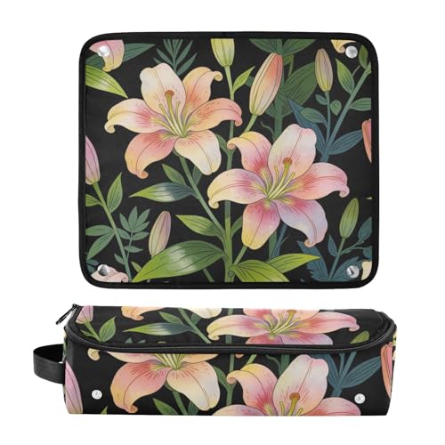 2 in 1 Organizador para Herramientas de Cabello con Alfombrilla Resistentes al Calor Grande para Planchas de Pelo y Secadores, Estuche de Viaje Flor Retro Lily para Mujeres miniatura 3