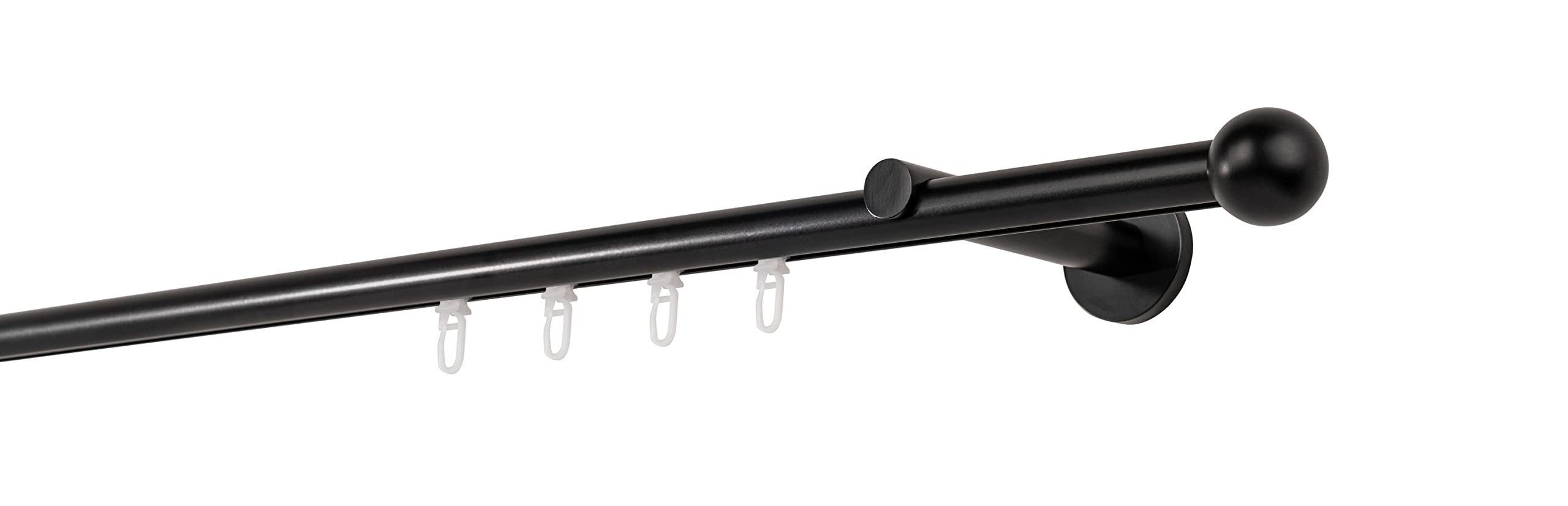 Tringle à rideaux sur mesure - Rail intérieur - 20 mm - Balle - 1 rail - Support mural - 12 cm - Pour rideaux - Noir - 200 cm