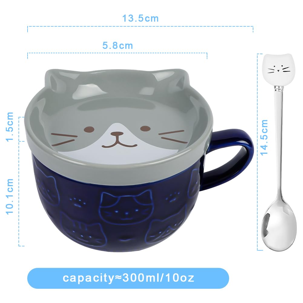 Tasse En Céramique Mignonne En Forme De Chat Avec Couvercle - 300 Ml, Micro-ondable, Cadeau Rose Pour Fille Ou Amie