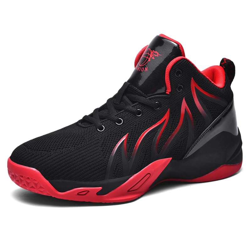CJSPORX Mens Basketball Shoes Anti Slip Fashion Sneakers Zapatos de Hombre Black&Red-3 Size 10