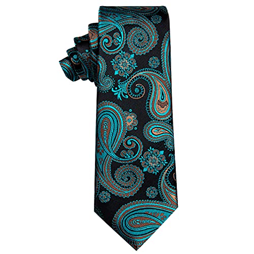 Image of YourTies Black Teal Tie for Men Paisley Mens Necktie Woven Jacquard Formal Business Party Wedding Designer