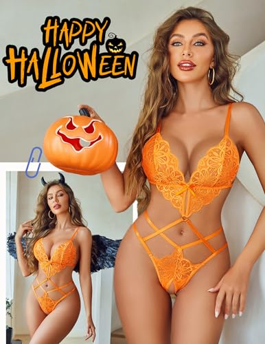 Image of Avidlove Women Lingeries Deep V Teddy Lingerie Sexy Lace Bodysuit Cut Out One Piece Mini Babydoll