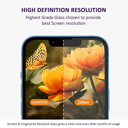 Czartech [Auto Align Tempered Glass Screen Protector for iPhone 13 / iPhone 14 / iPhone 13 Pro Full Screen Coverage Edge to Edge Glass with Easy Installation Kit. 8 51nQeDiBizL
