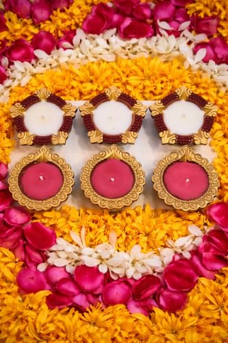 Image of Scented Diya Candle Set + Hanging Car Perfume Diffuser | Citrus & Sweet Fragrance | Premium Combo pack Gift for Car & Home.