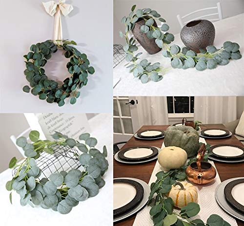 LJDJ Artificial Eucalyptus Garland – 6.5 Ft Faux Silk Eucalyptus Leaves Plant Fake Leaf Greenery Vines Twig Wreath Decorations for Wedding Holiday Party Backdrop Arch Floral Mantle Table Wall Dcor